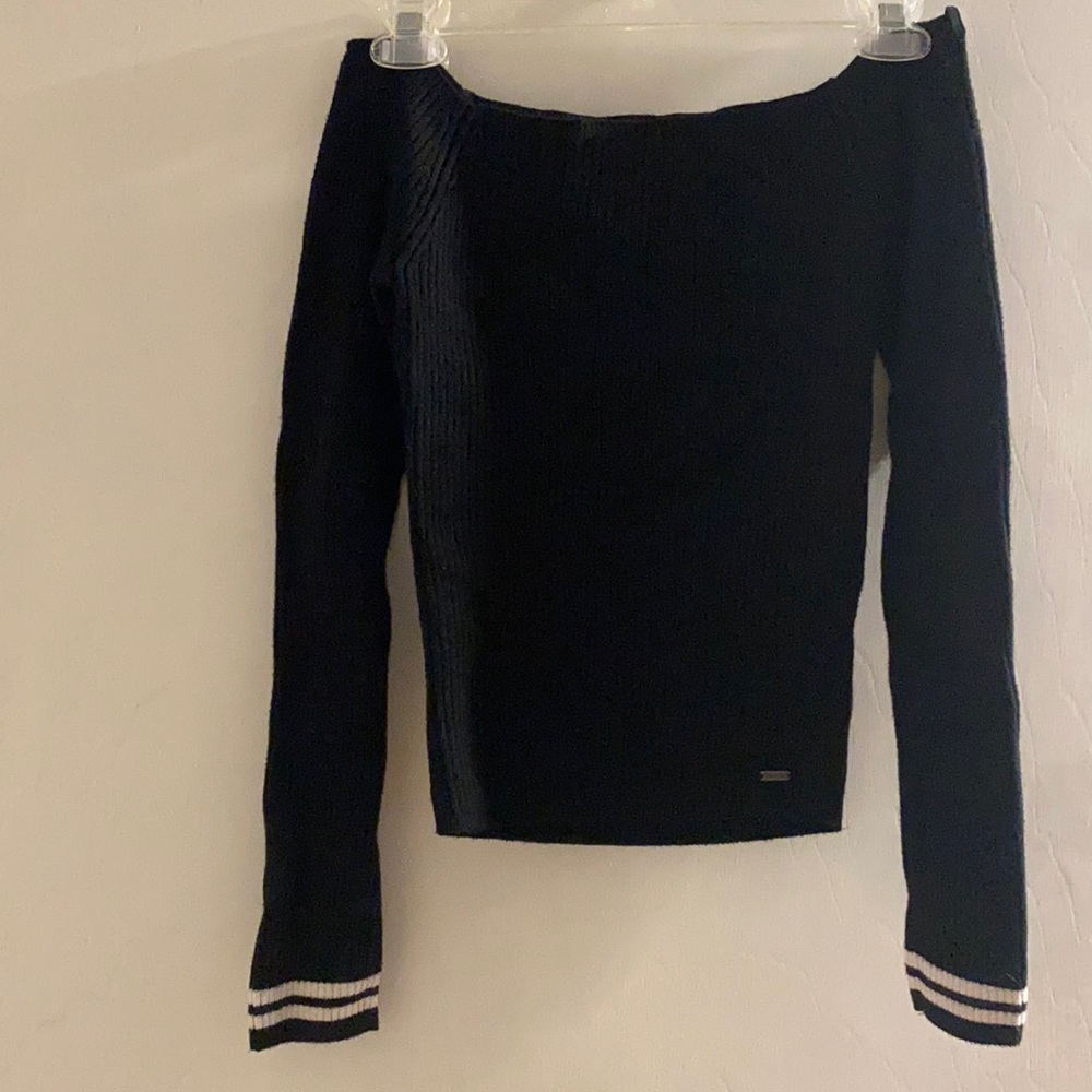 Hollister Off the Shoulder Black Knit/ Ribbed Long Sleeve Size Medium